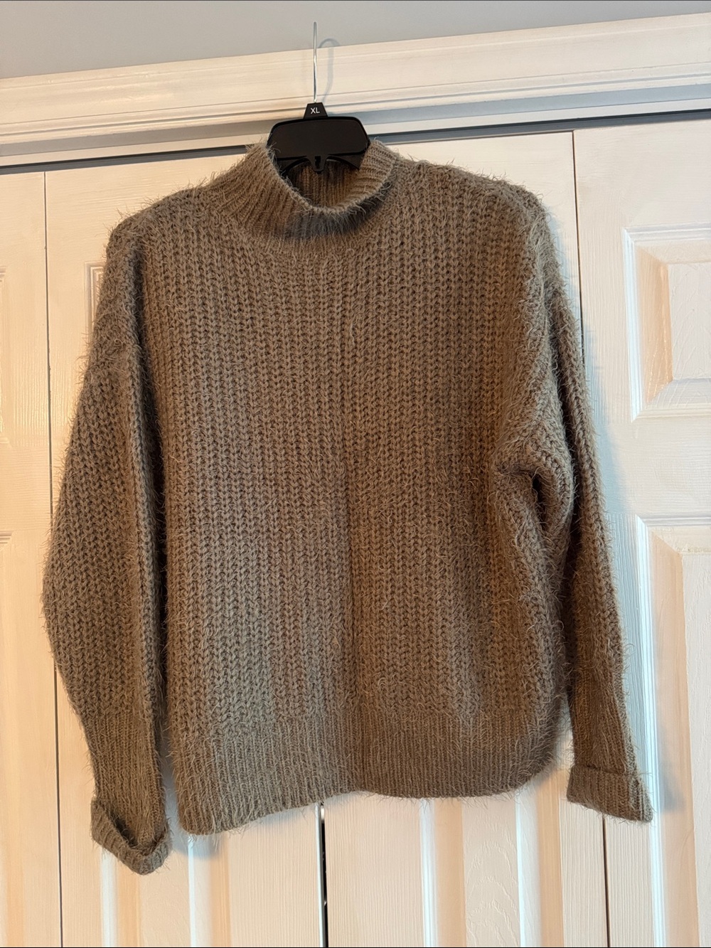 BKE Brown Fuzzy Knit Mock Neck Sweater